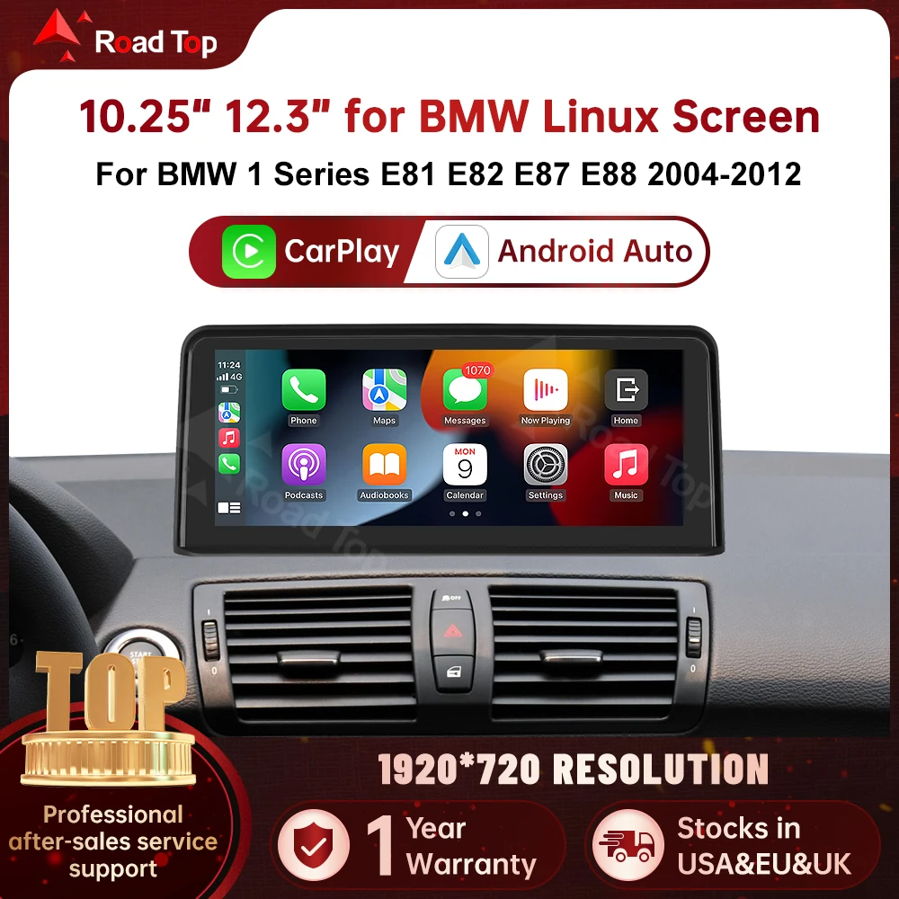 RoadTop CarPlay Android Auto Multimedia Display Screen For BMW 1 Series E81 E82 E87 E88 2004-2012 CCC CIC System/NO OEM Screen