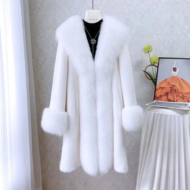 Winter coat women's loose large size medium and long large fur collar boutique warm imitation fur mink hair