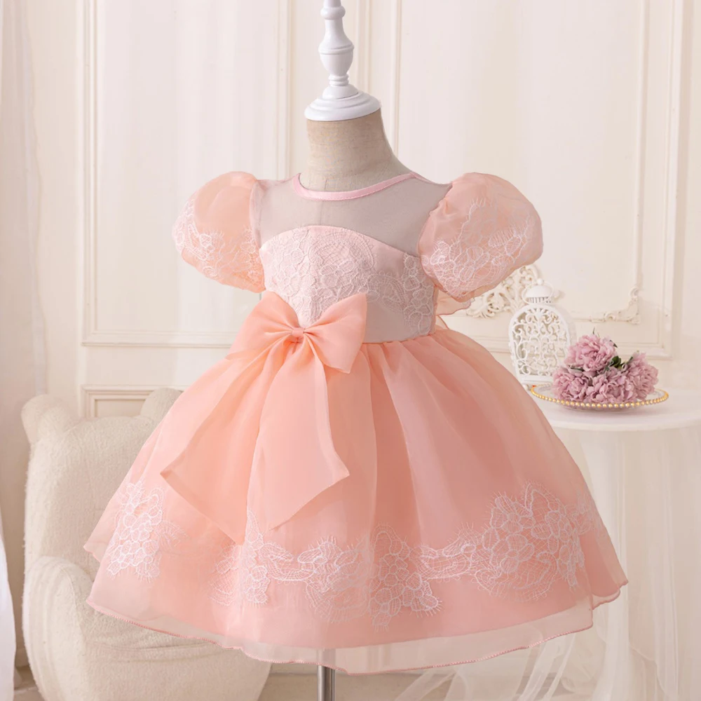 New Pageant First 1st Birthday Dress For Baby Girl Clothes Flower Peach Princess Dress Baptism Girls Dresses Elegant Party Gown