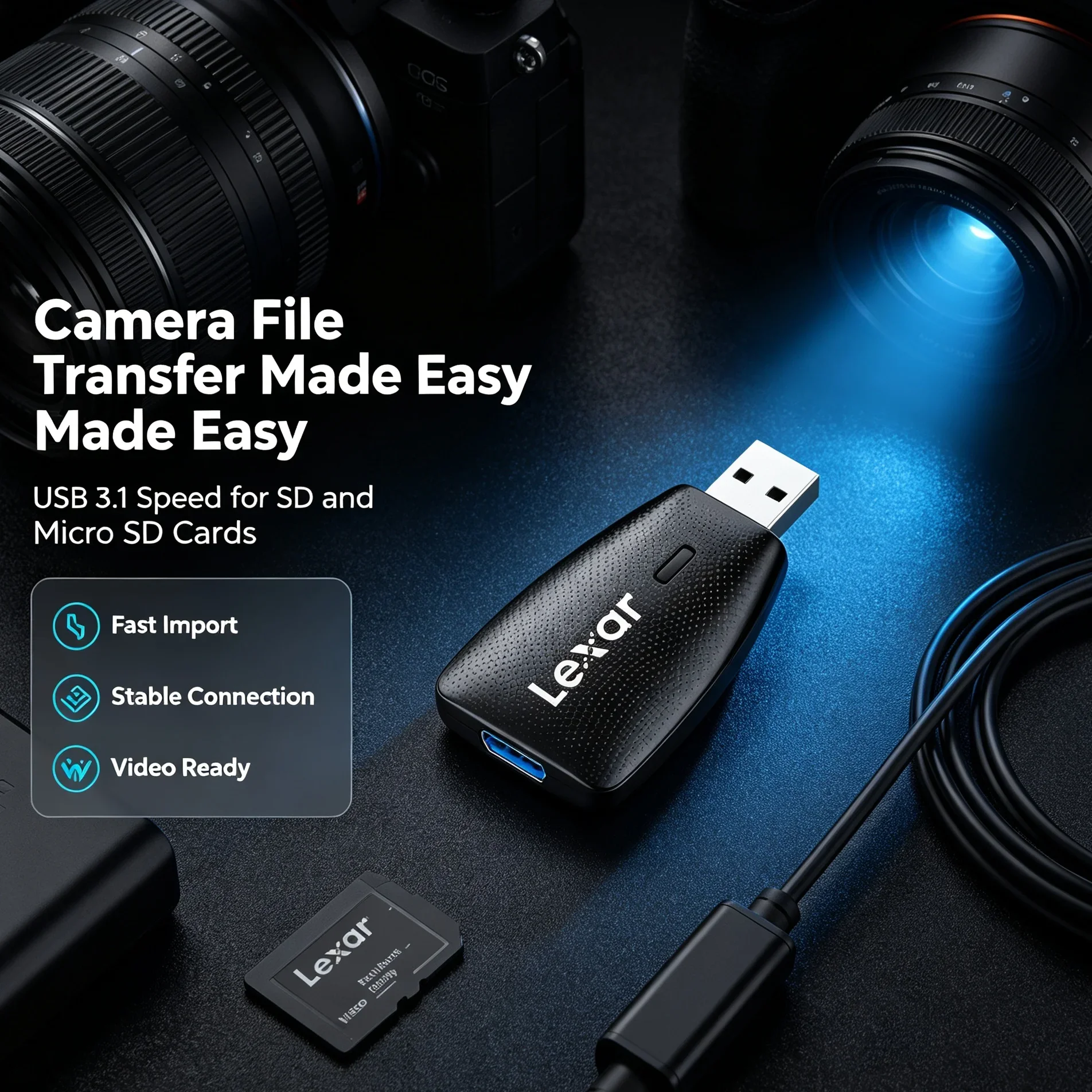 Lexar USB 3.1 Card Reader Memory Card Adapter For SD TF Micro SD Cards Portable Cardreader For Laptop