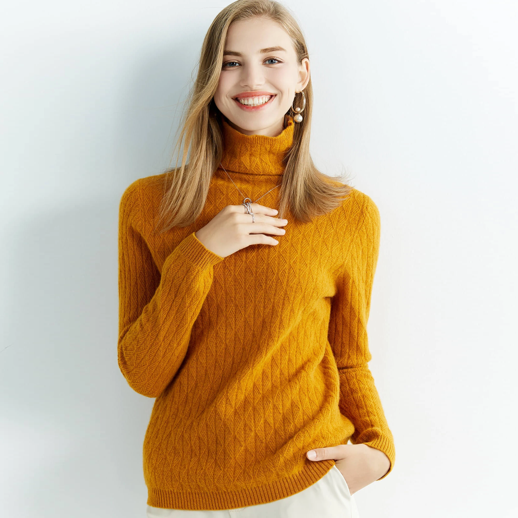 Suéter de cachemira para mujer, suéteres de punto de lana merina, jersey de manga larga con cuello alto, ropa nueva para otoño e invierno, 100%