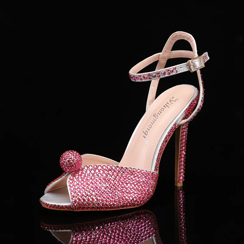 2025New Style Rhinestone Sequined Peep Toe Women Gladiator Sandals Summer Elegant High Heels Crystal Wedding Banquet Bridal Shoe