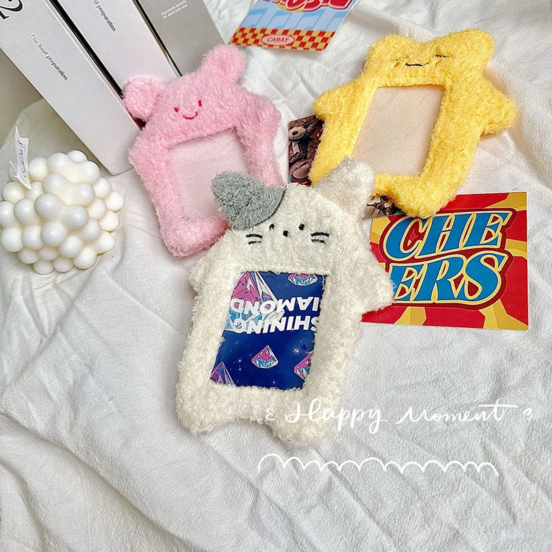 Мультяшный плюшевый держатель для фотокарт в Корейском стиле, держатель для автобусных карт, защитный чехол, чехол для карт, поп, фото, фото, чехол с брелоком
