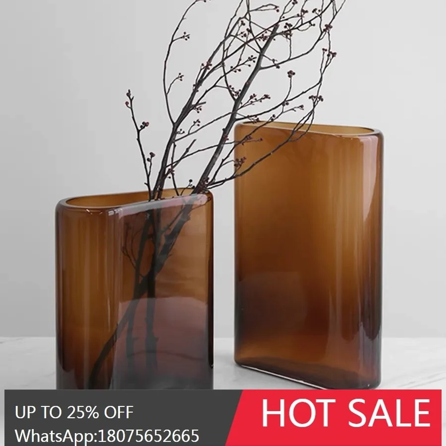 

MJY Nordic Irregular Large Flat Bucket Flower Glass Vase Soft Decoration Ornament