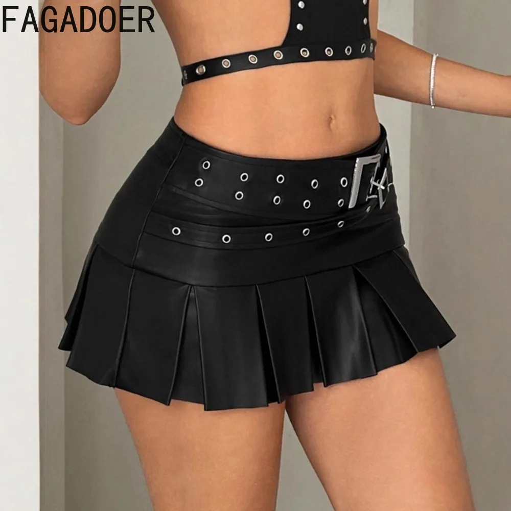 FAGADOER Modna Skórzana Spódnica Bodycon z Naszywkami Damska Nieregularny Pas Zamek Błyskawiczny Wysoki Stan Plisowana Spódnica Damska Streetwearowe Doły