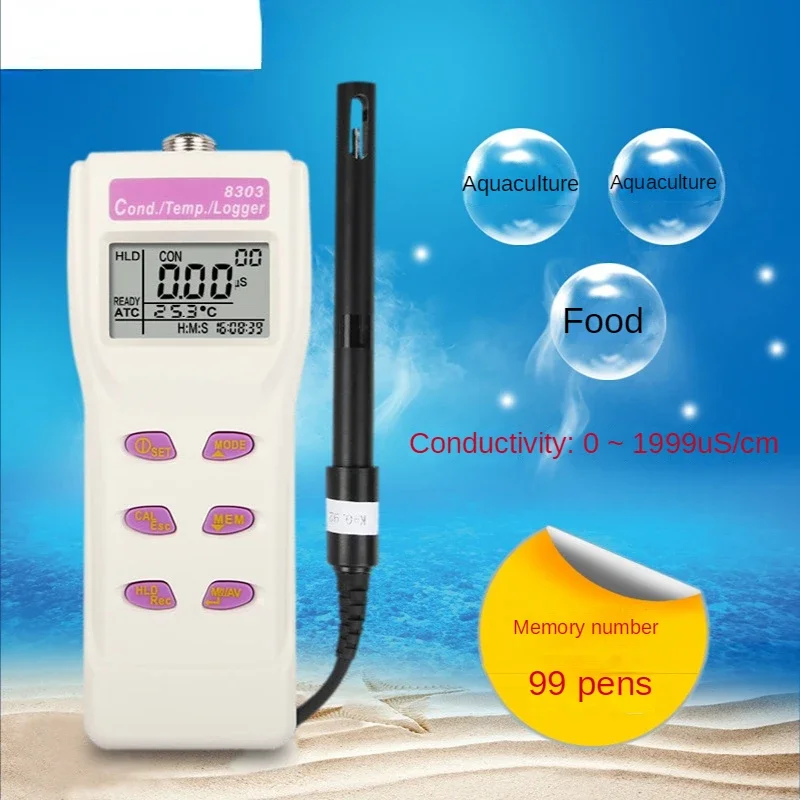 AZ8303 Conductivity Meter Water Quality Detector 99 Points Memory 0~1999 US/CM Conductivity and Temperature Aquaculture Farm