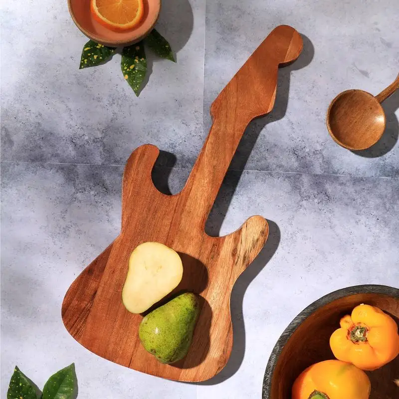 

Guitar-Shaped Wooden Platter - Perfect for Serving and Displaying Snacks, Ideal for Musicians and Music Lovers, Rustic Table