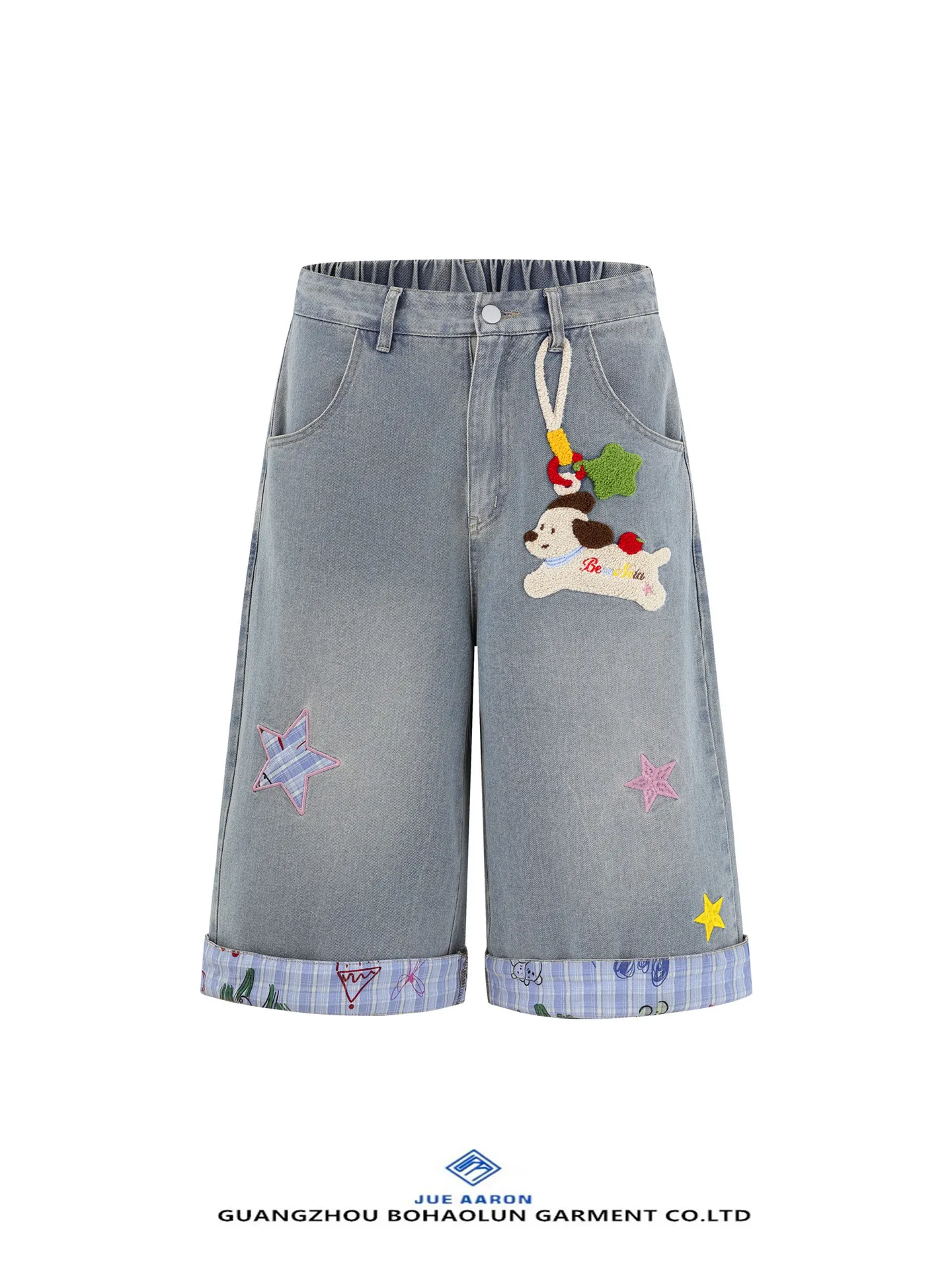 

JueAaron Ретро японский Sle вышитая собака джинсовые orts свободный крой мужские повседневные брюки молодежные летние модные прямые брюки