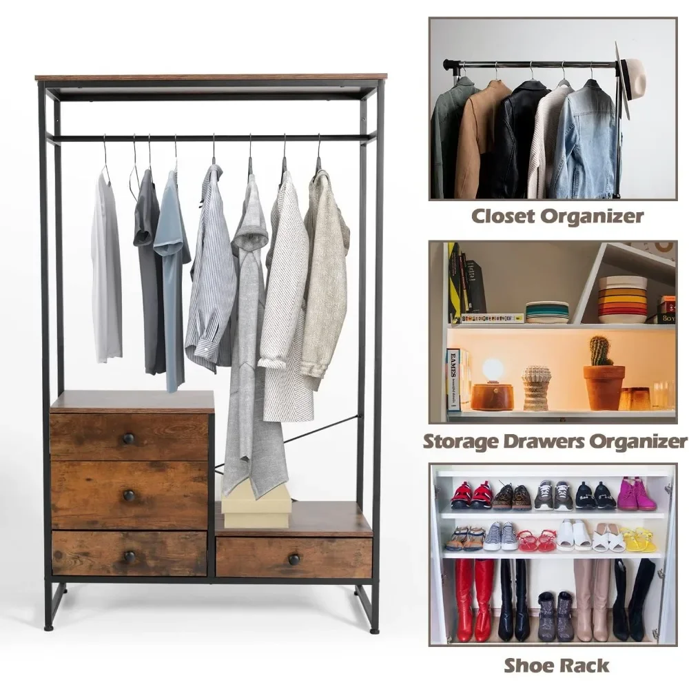 Free Standing Closet Organizer Heavy Duty Garment Rack with 4 drawers Extra Large Entryway Hall Tree