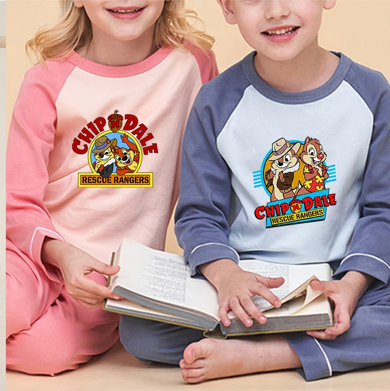 

New Children's Pajamas Sets Chip n Dale Cartoon Long Sleeved with Pants Boys Girls Sleepwear Spring Autumn Clothes