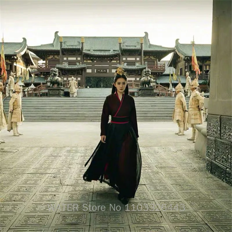 WATER Hanfu Yang Mi Chinese Traditional Style Cosplay Black Han Fu Ancient Chivalrous Chiffon China Clothes Women's Swordsman