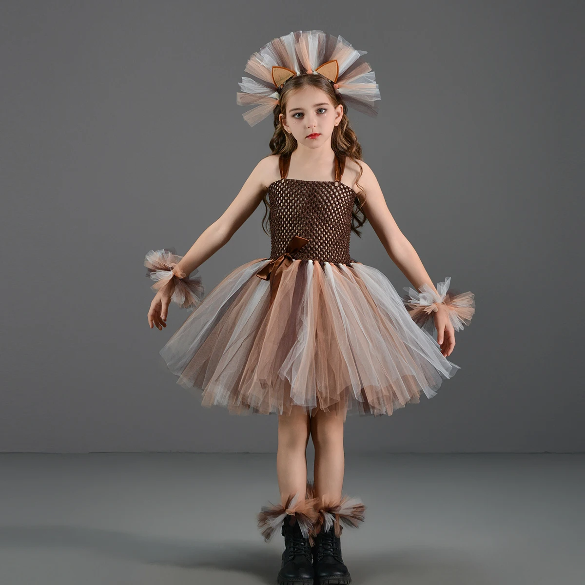 Brown Lion Costumes for Girls Jungle Animal Fancy Tutu Dress Kids Halloween Purim Cosplay Party Outfit Performance Dresses