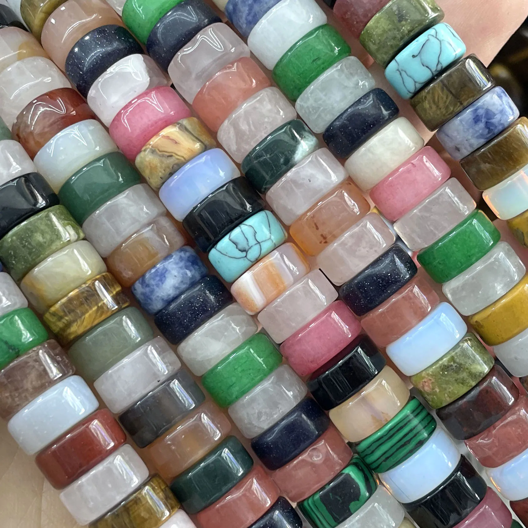 Naturstein-Rondelle-Agat-Quarz-Jade-Flachrunde-Abstandsperlen für Schmuckherstellung, DIY-Armband-Halsketten-Zubehör 6X12MM – Detail 2