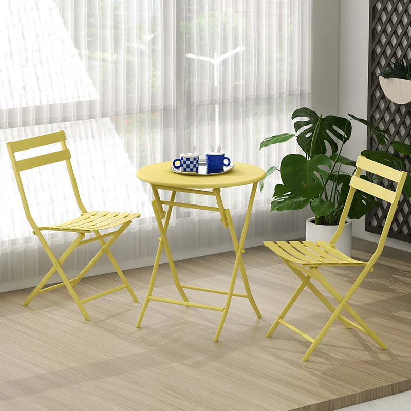 Minimalist Internet Celebrity Foldable Coffee Table round Small Tea Table Leisure Balcony Chair Set