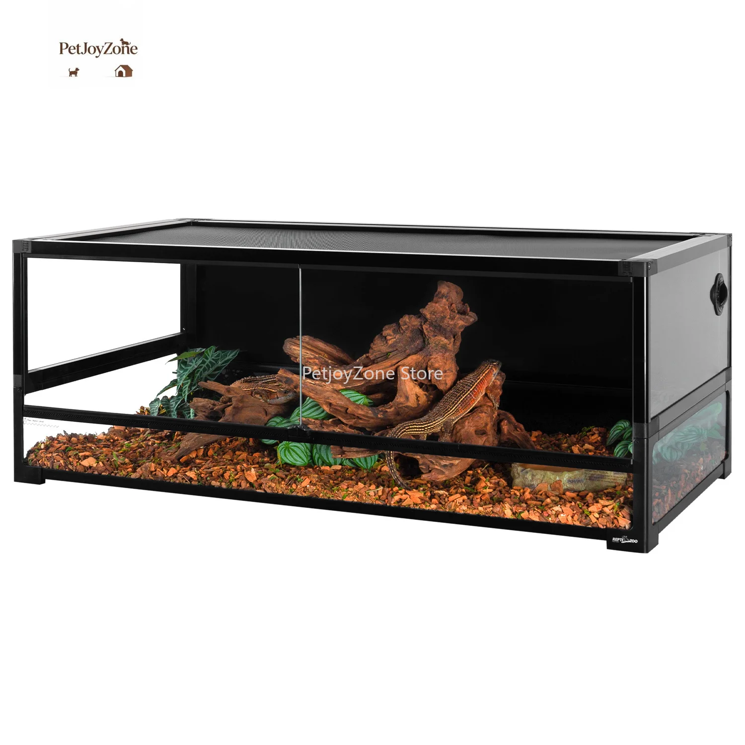 PetJoyZone48-Inch Folding Glass Reptile Terrarium For Lizards Turtles Snakes Pet Cage Beard Dragon Enclosure With Ventilation
