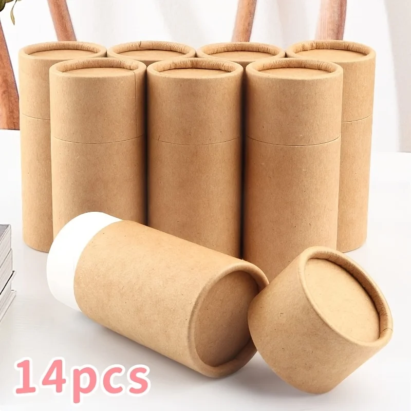 14pcs Kraft Paperboard Tubes, 1.7Oz/50Ml Empty Round Cardboard Box Tube Container with Lid for Essential Oil Bottle Packaging,
