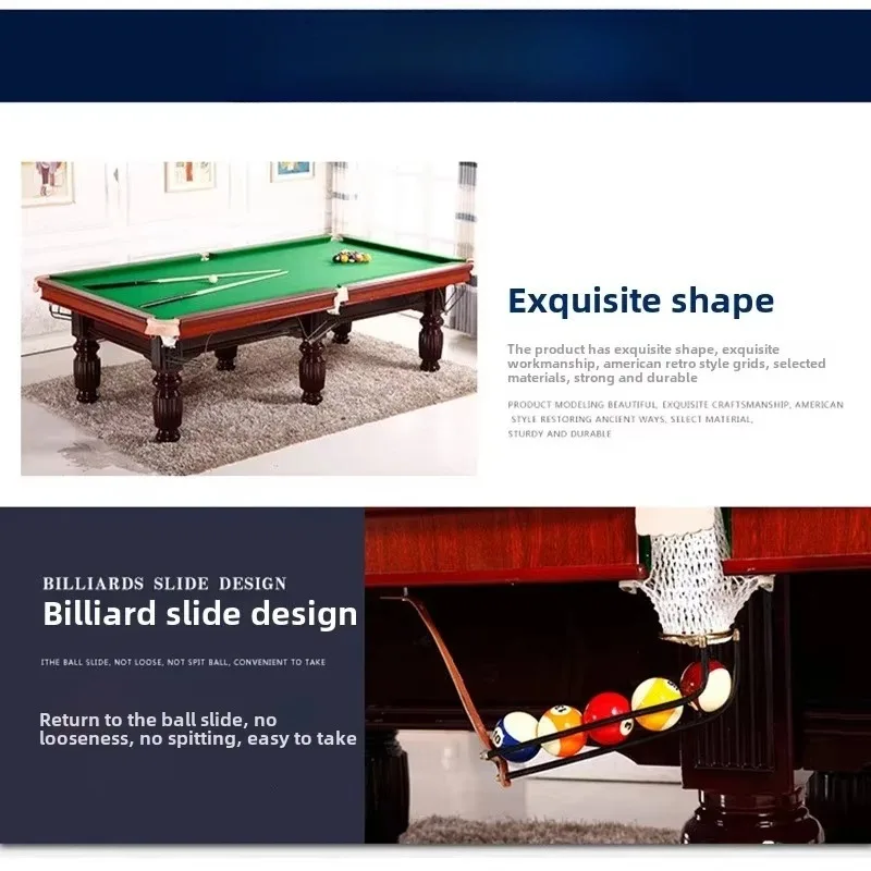 

American Billiard Hall Table Eight Standard Match Table with Black Eight Pool Cue Wood Leg and Cushion Material