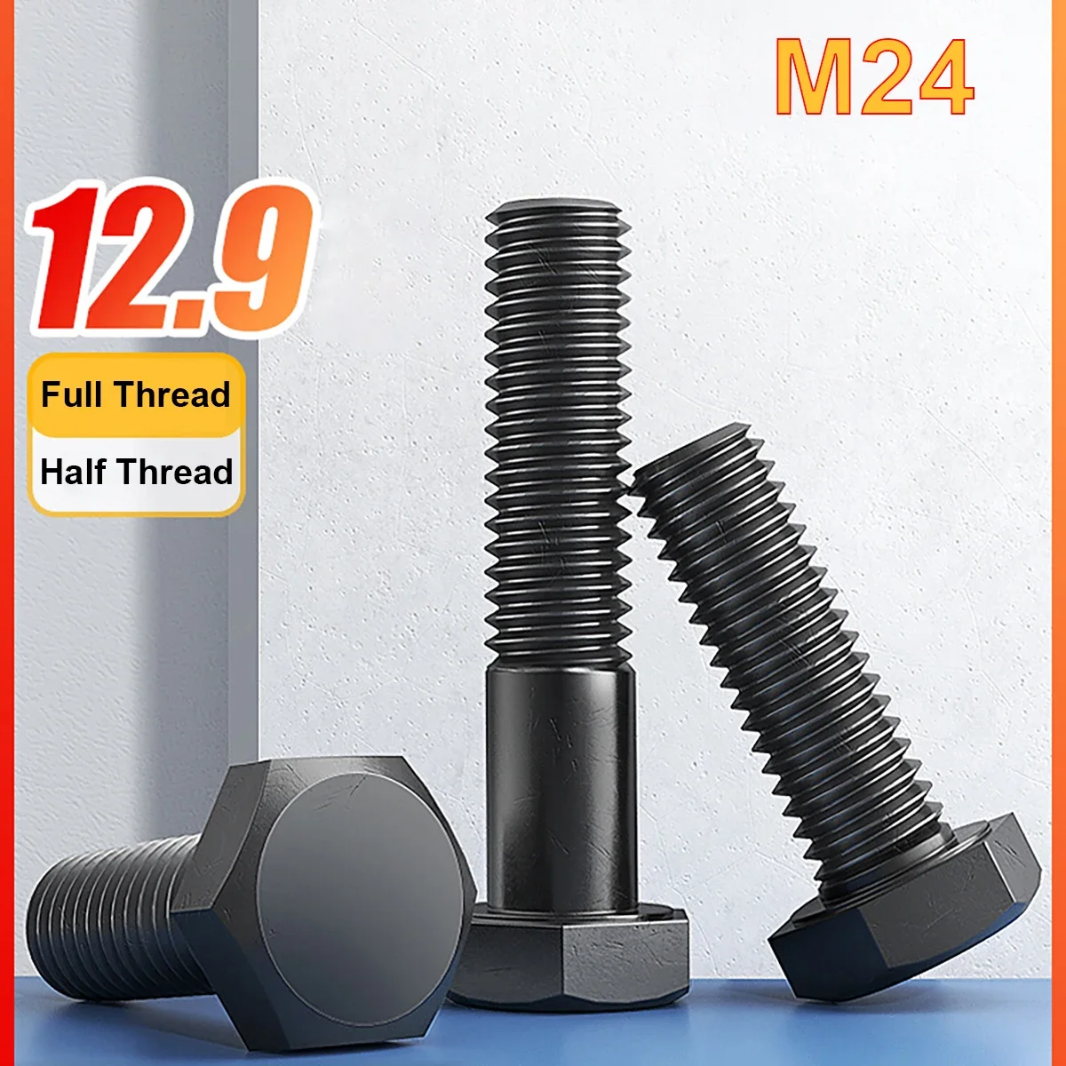 

1pcs M24 Black External Hexagon Outside Hex Head Cap Screws Bolt High Tensile Grade 12.9 Steel DIN933 Length 50~200mm