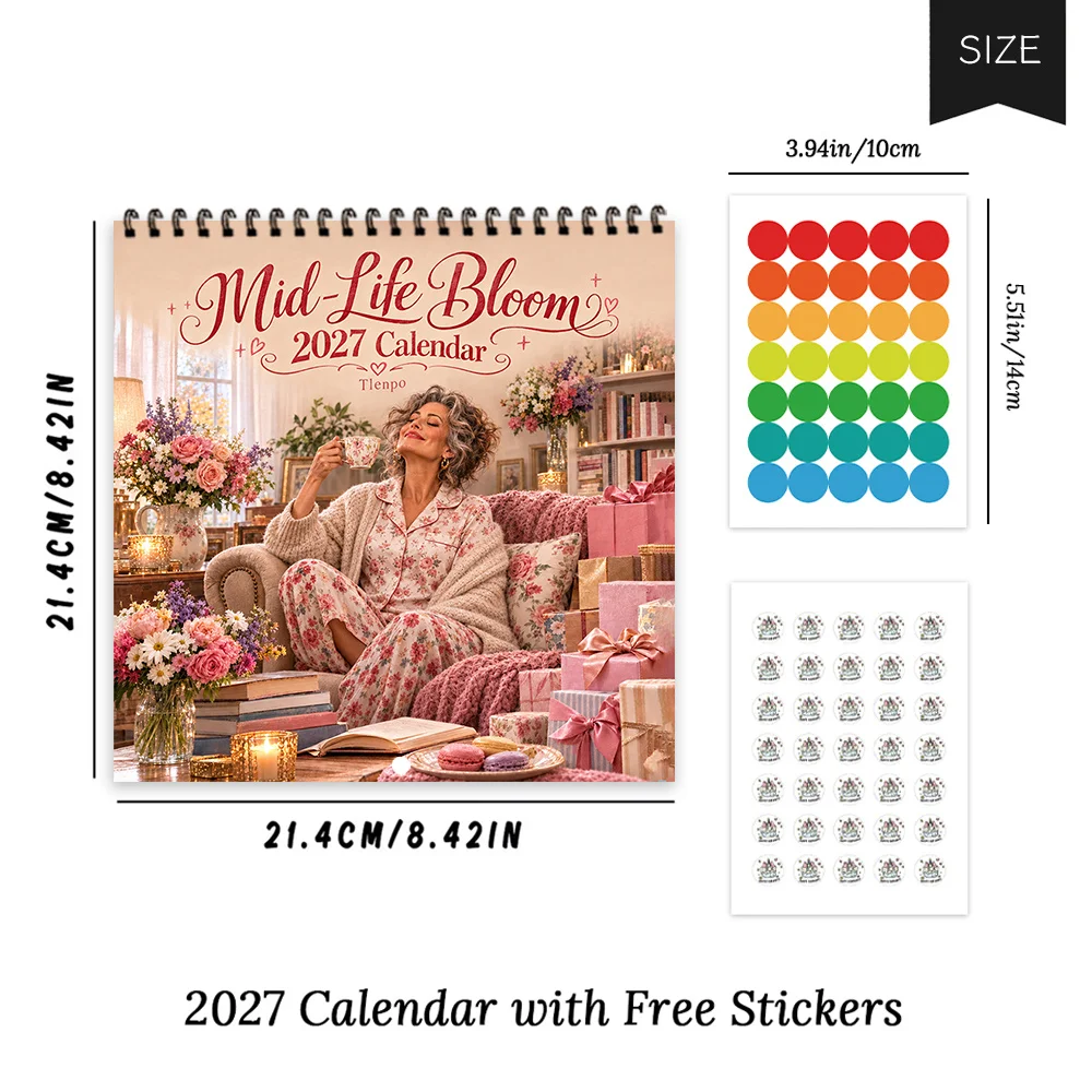 1pc 2027 Cozy Flowers Woman Wall Calendar,12‑Month Planner,Gift For Back‑to‑School,Christmas,New Year,Free Stickers Included