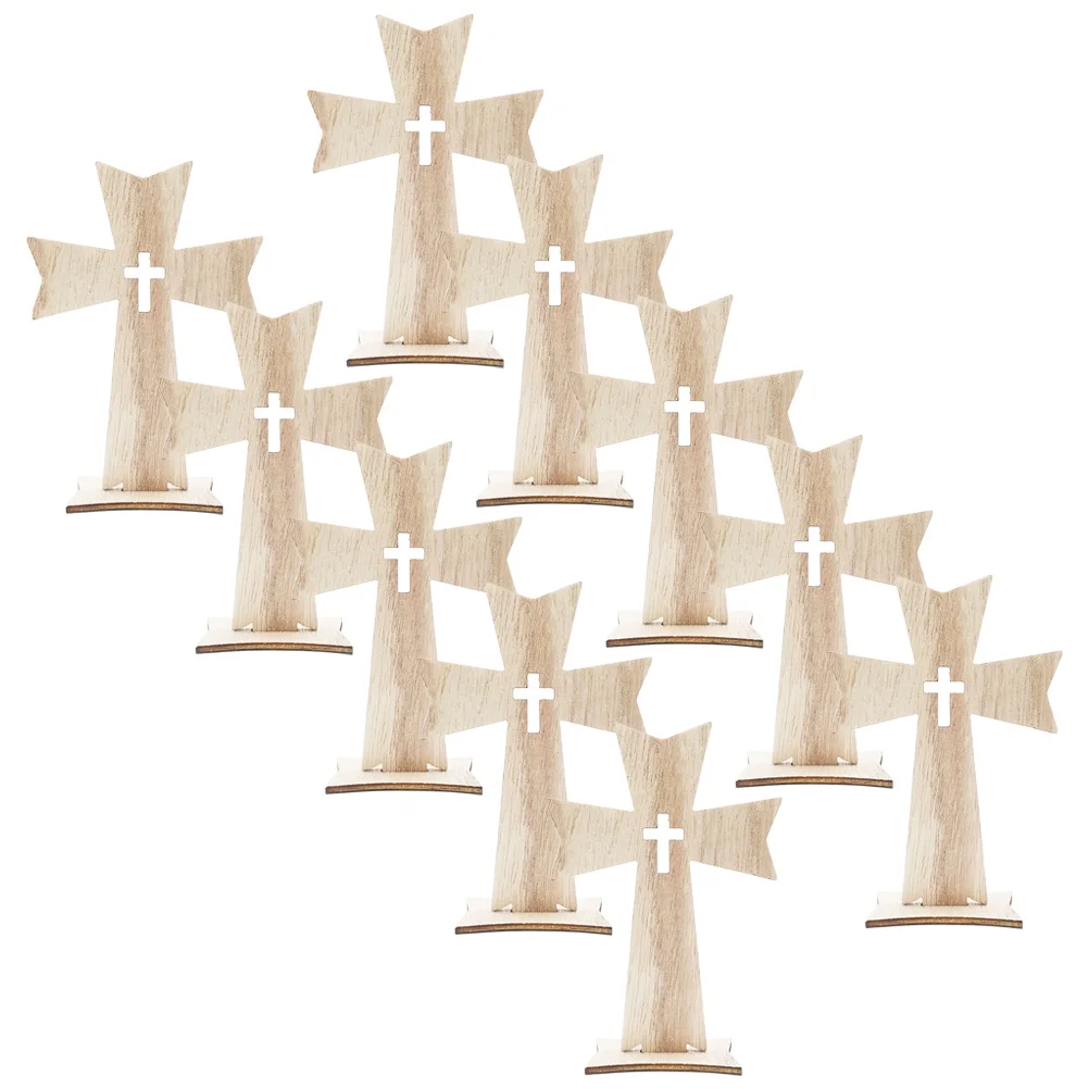 

10 Pcs Cross Crafts Creative Holiday Ornaments Set 10pcs (Type B) Wooden Decoration for Church Banners Office