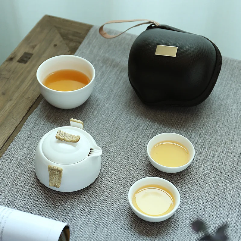 Infuser Tibetan Teaware Tea Set Travel Teapot Cup With Bag  White Porcelain Service Kung Fu Gaiwan Ceremony  Cover Bowl Puer