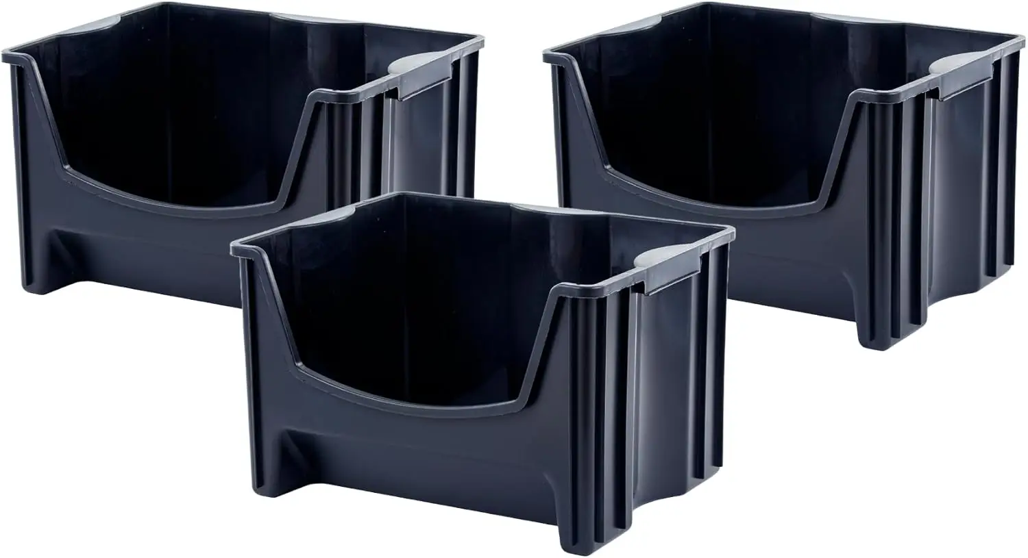 

Jumbo Stackable Storage Bins, Pack of 3, Heavy Duty with Easy-Grip Handles and Wide Opening for Home or Garage Organization