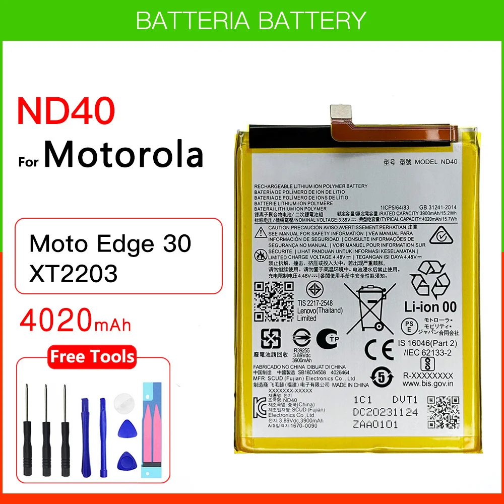 Genuine Replacement 4020mAh ND40 Battery For MOTOROLA Edge 30 XT2203 edge30 ND40 Batteries High Capacity Batteria + FREE Kit