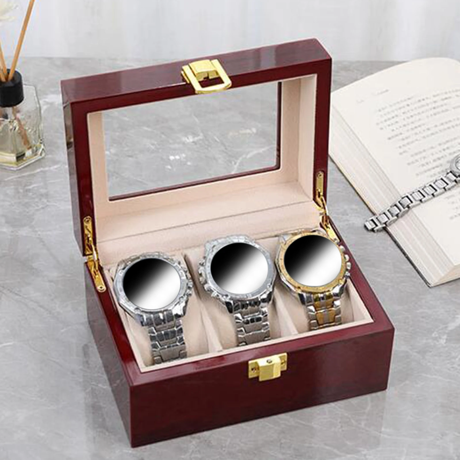 Watch Box Case Organizer Display Table Dresser for Men Jewelry Storage Holder Elegant Portable Watch Organizer Holder with Lid