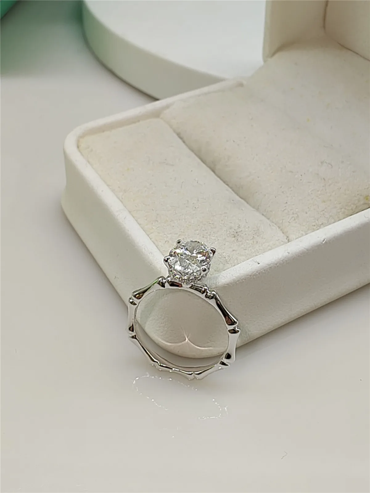 خاتم زفاف من الخيزران الماسي المزروع بالمختبر بأربعة شقوق بيضاوي 3 قيراط من الذهب الصلب عيار 18 قيراط، خاتم خطوبة مجوهرات متقدم، بلاتينو