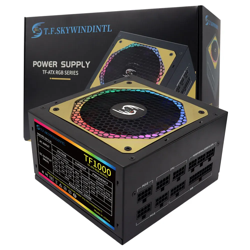 

Полный модульный источник питания 1000 Вт RGB-вентилятор ATX 80 Plus Bronze 1000 Вт Gaming PUS, активный PFC, полное напряжение 110-240 В