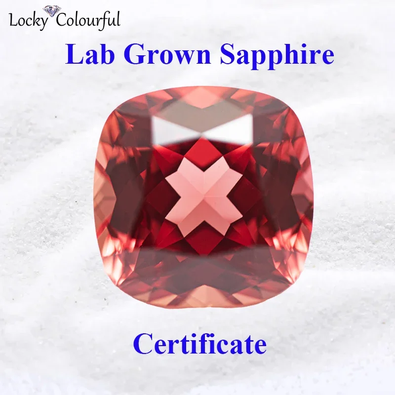 

Lab Grown Sapphire Square Cushion Shape Charms Sunset Red Color Beads for Diy Jewelry Making Material Selectable AGL Certificate
