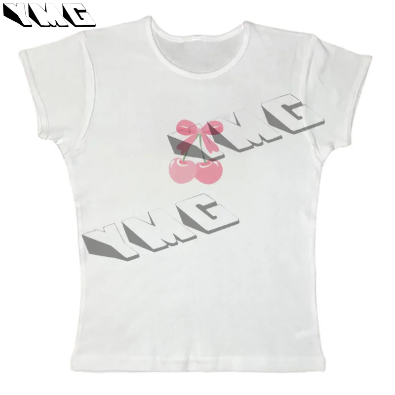 Y 2K Roze Kersenprint Korte Top Harajuku Baby T-Shirt Straat Kleding Korte Mouw T-Shirt Punk Retro Gothic Patroon Emo Meisje