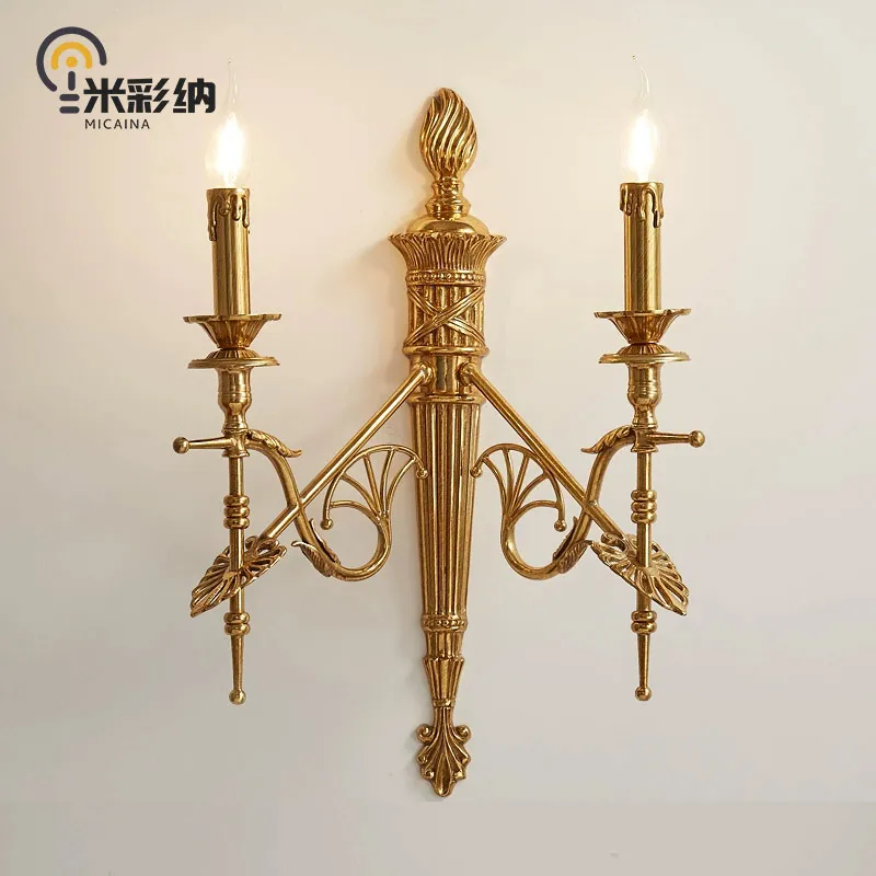 

French wall lamp European luxury villa retro living room dining room study bedroom bedside lamp classical copper wall lamp