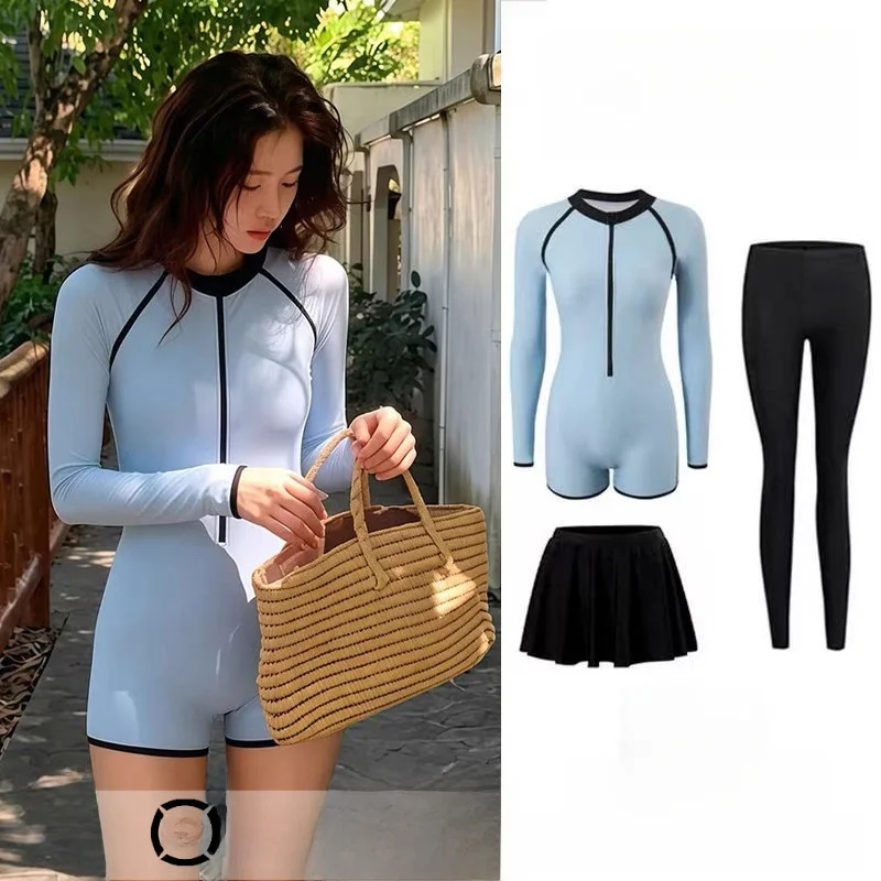 new-women's-one-piece-long-sleeve-swimming-suit-diving-suit-flat-angle-sun-protection-upf50-jellyfish-costume-swimming-costume