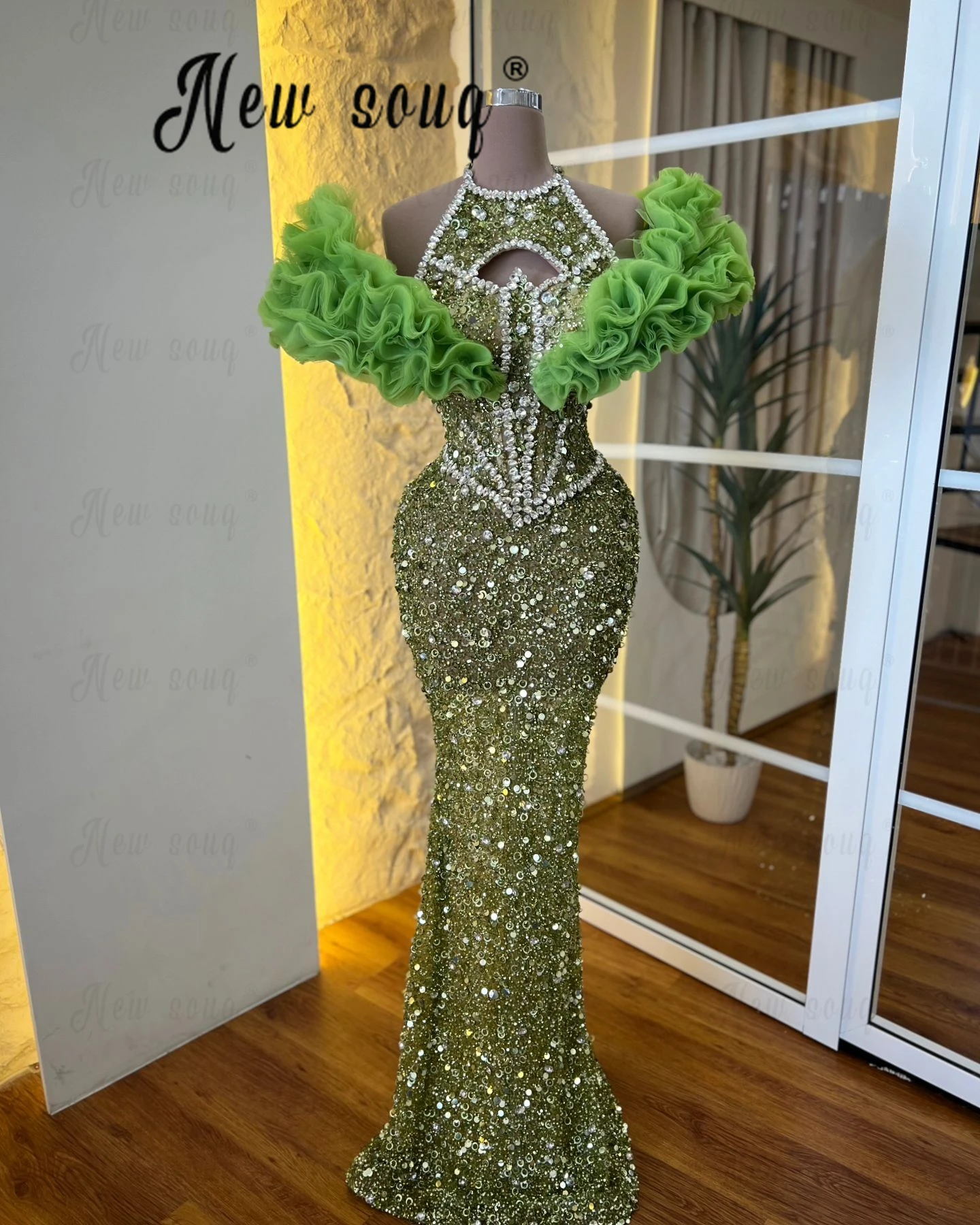 Unique Design Green Sequins Evening Dresses Luxury Mermaid 2024 Women Wedding Party Dresses Birthday Pageant Prom Gowns Dubai