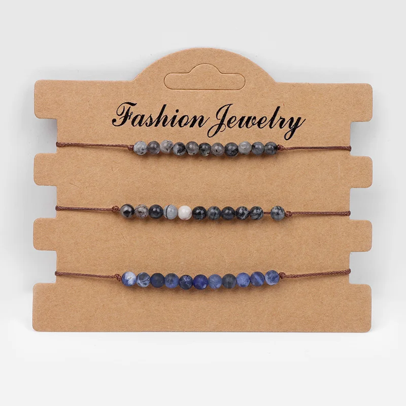 3Pcs/set Multi-layer Natural Stone Rope Friendship Bracelet Set Mini 4MM Beads Bracelets For Women Men Adjustable Wristbands image 4