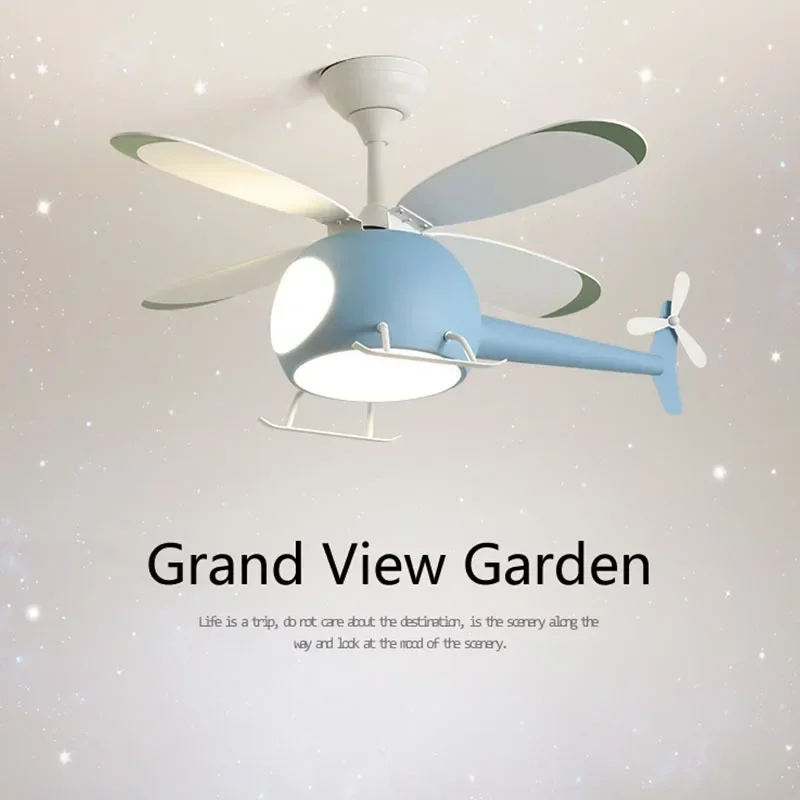 hot sale Children Modern Helicopter LED Chandeliers Pendant Lights With Remote Control Plane Ceiling Fan With Light