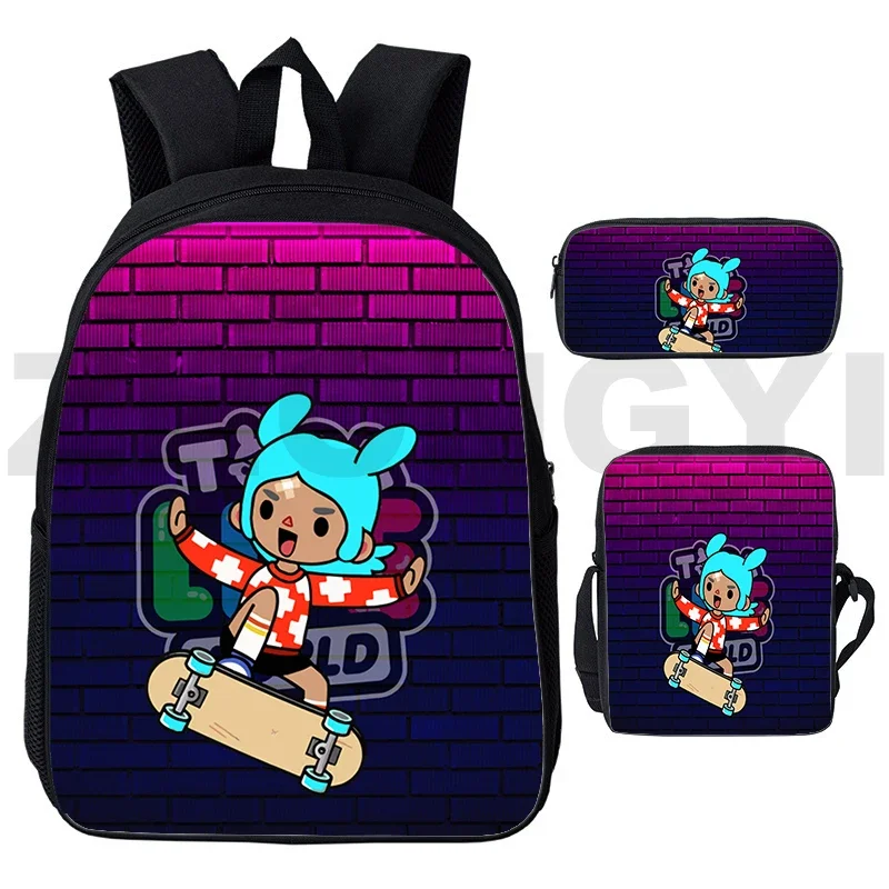 12/16 Inch 3D Print Toca Boca Backpacks Large Capacity College Teens Cute Canvas Bookbag Anime Toca Life World Men Women Mochila