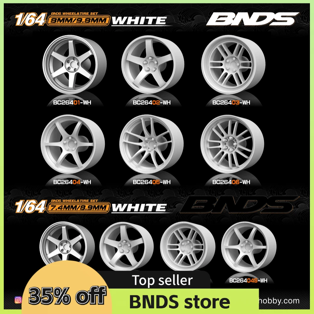 1/64 White ABS Wheels With Rubber Tires By BNDS Assembly Rims Modified Parts for Model Car Refitted Model Car 4pcs Set