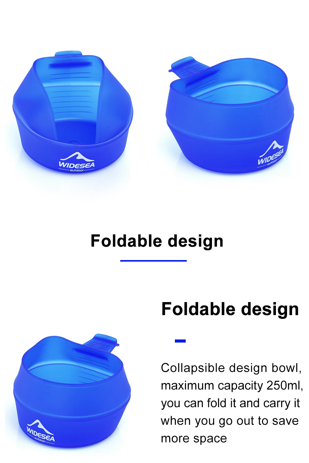 Widesea Camping 250ml weiche Falt becher Geschirr Kochgeschirr tragbarer Griff Outdoor Pocket Bowl Tourismus Becher Wandern Rucksack tpe – Detail 3