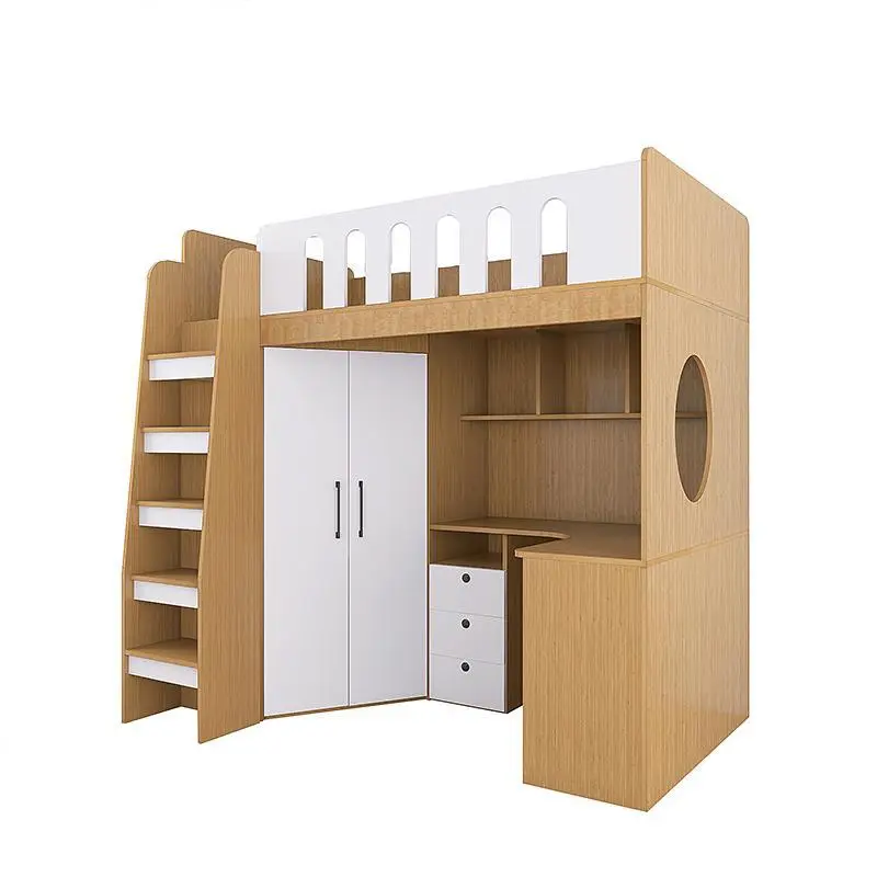 Small apartment double-layer upper and lower bed, upper and lower table combination bed, children's upper and lower bunk with de