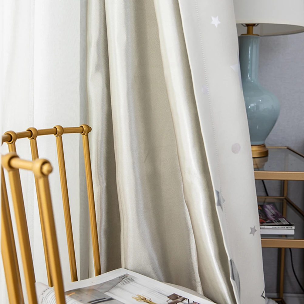 

1Pcs Modern Thermal Insulated Curtain 100x130cm Beige Silver Star Moon Design Blackout Window Curtain for Kids Room Privacy