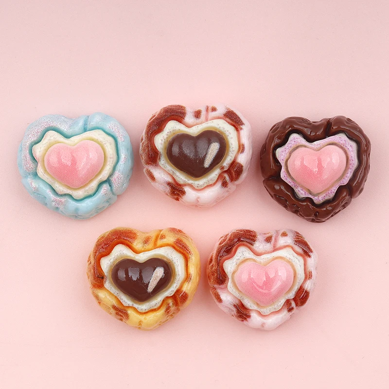 10/100pcs Simulation Heart Cake DIY Resin Flatback Heart Embellishment Scrapbooking Crafts Hairbow Decoration Accessories