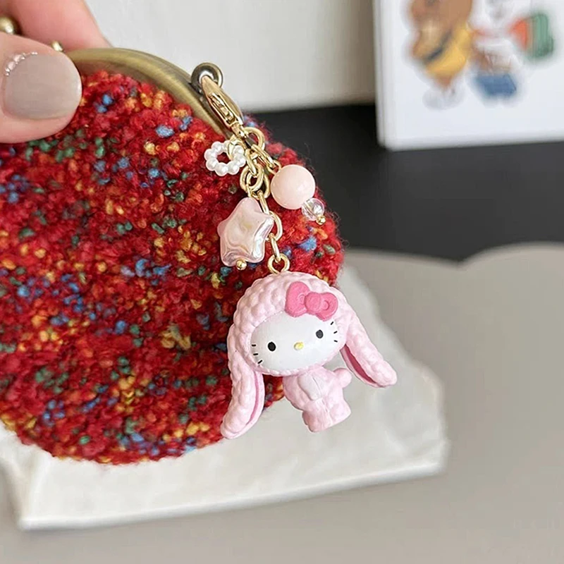 Kawaii Cute Charm Bowknot Phone Chains Anime Kitty Cat Mobile Keychain Holder Bag Pendant Ornament Hanging Cord Accessories Gift