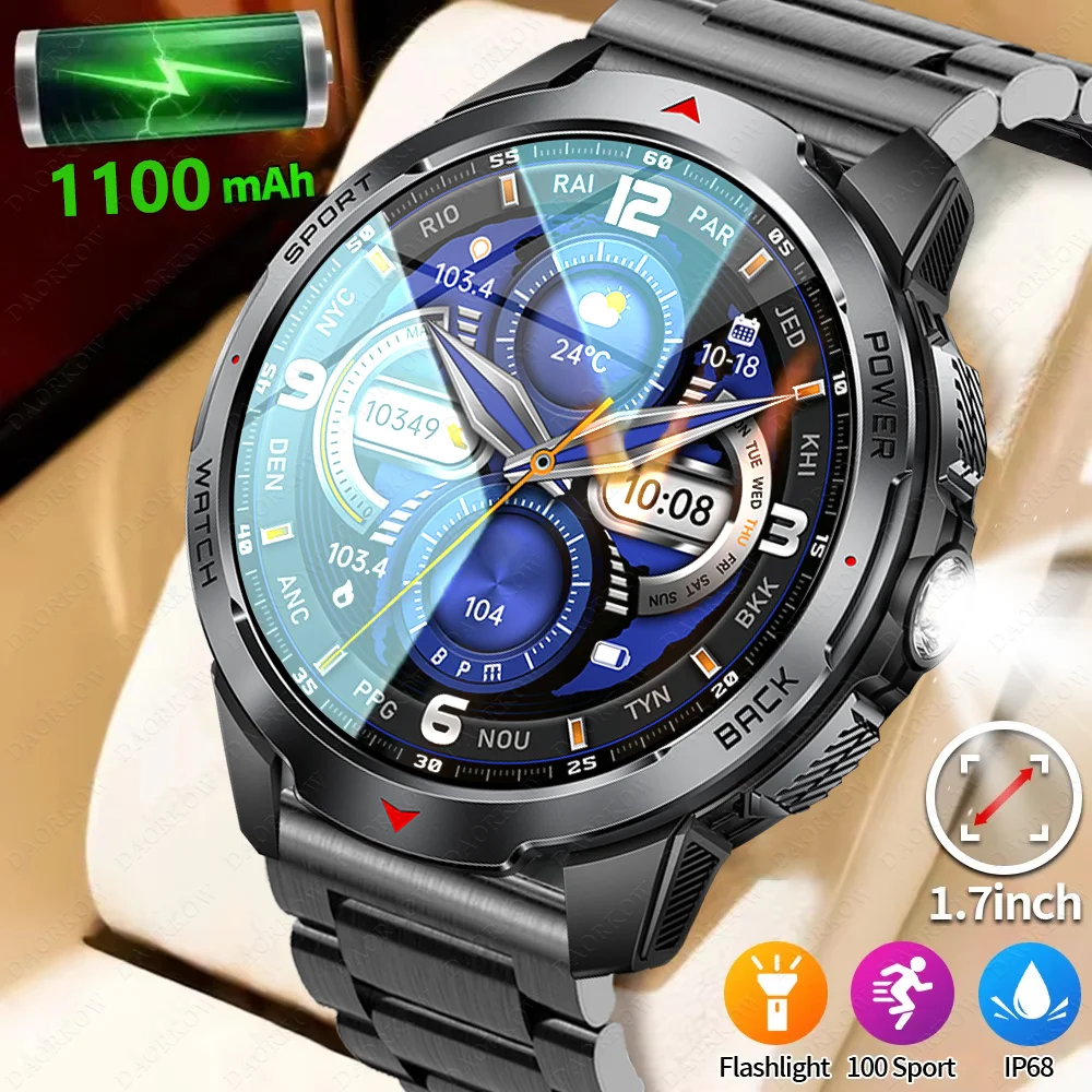 

DAORKOW smartwatch LED flashlight Outdoor KT88 Compass BT Call Men Multi-exercise Fitness Tracker 1100Mah Large battery Smartwat