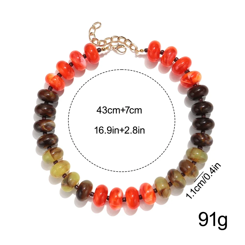 Herbst-Winter-Stil Harz-Chunky-Perlen-Halskette für Frauen Retro-Statement Kontrastfarben Acryl-Choker Original-Schmuckgeschenk – Detail 1