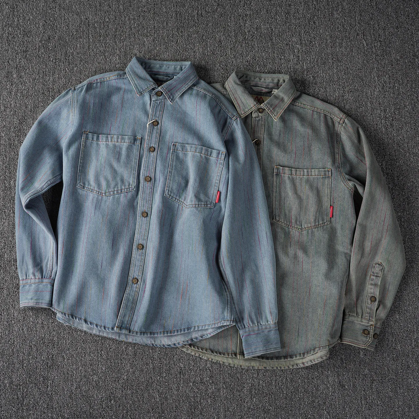 Retro heavy washed distressed denim long-sleeved shirt men's workwear trendy casual shirt jacket