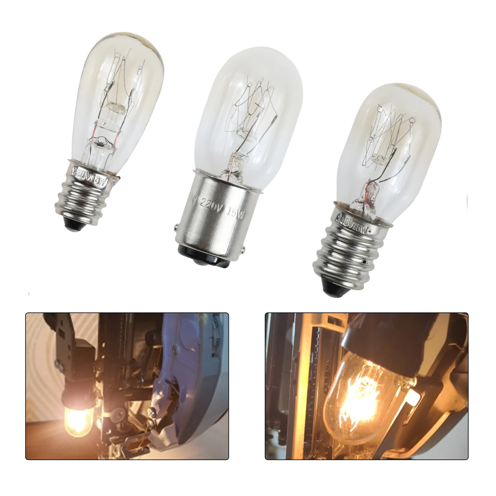 1pc 220V E12/BA15D/E14 Sewing Machine Bulb 15W Threaded Plug-in Incandescent Lamp Corn LED Fridge Light Craft Warning Light DIY