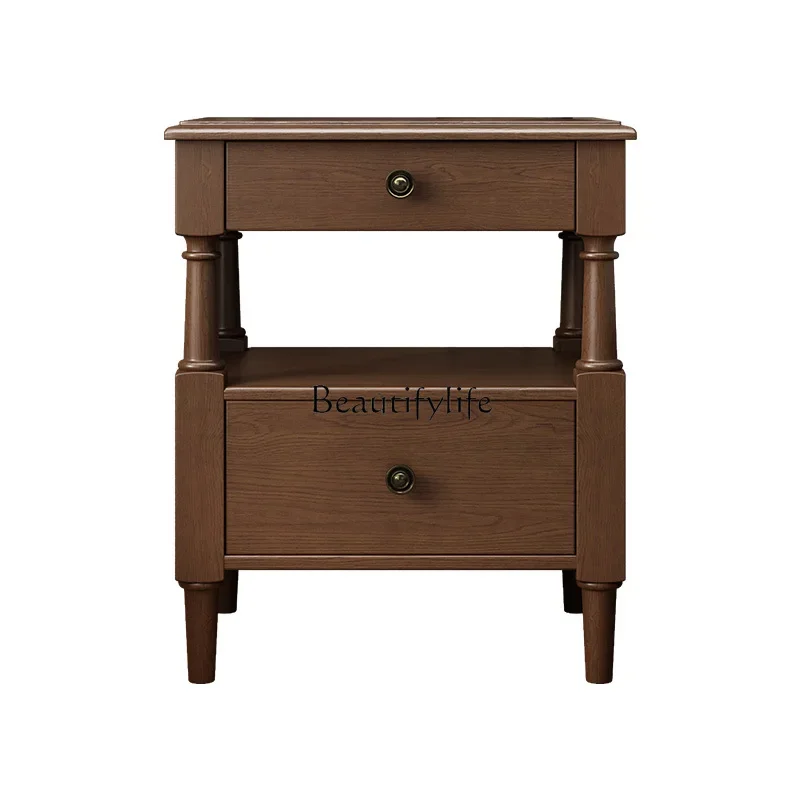 LXFrench antique walnut bedside table, all solid wood retro with pumping lockerSSS
