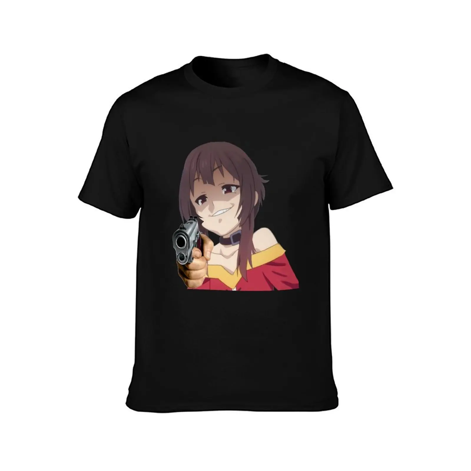 Smug Megumin Gun (KonoSuba) T-Shirt, Summer Casual Cotton Tee, Oversized Streetwear Tops, Vintage Graphic Print, 100% Cotton